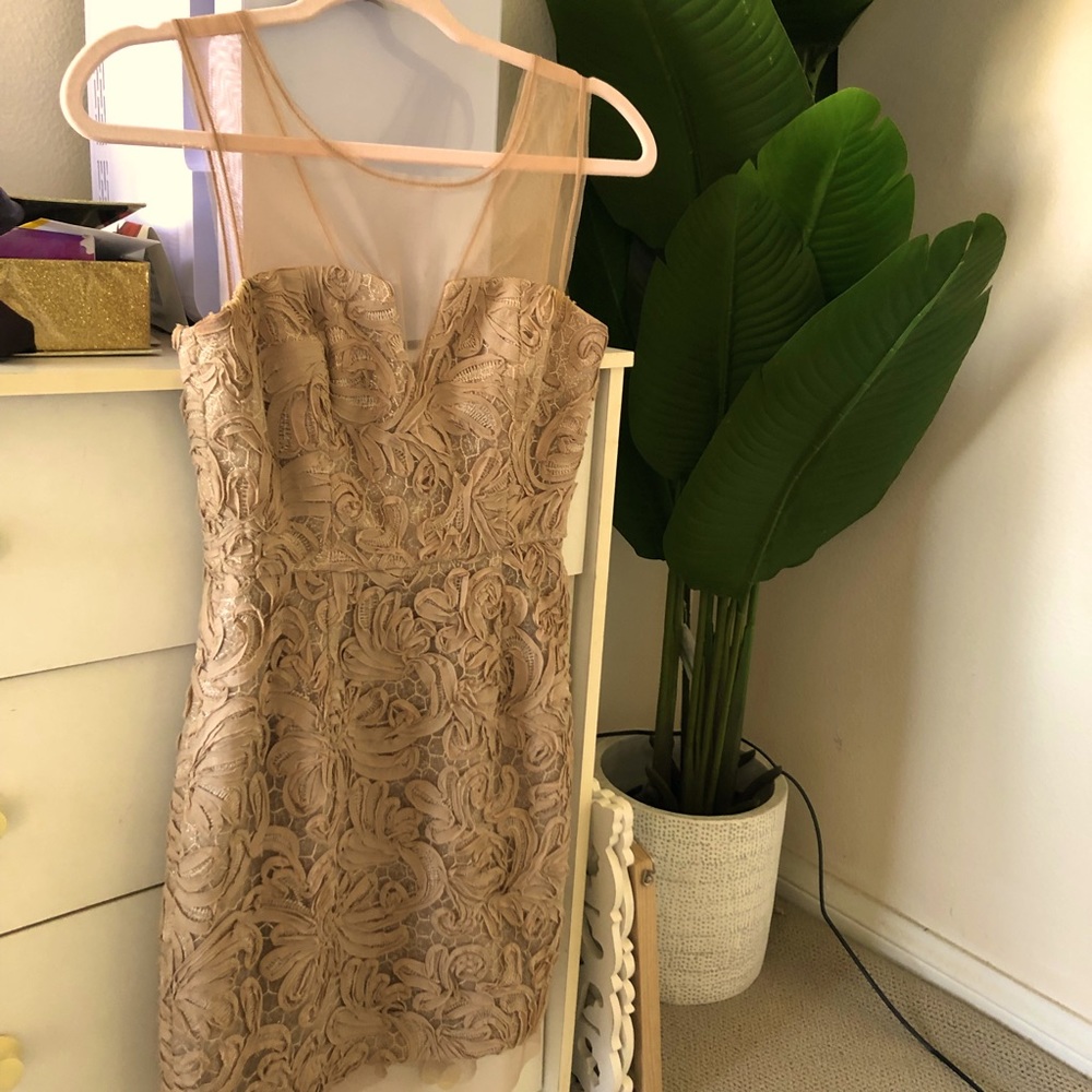 BCBGMaxA Shimmer Tan Dress